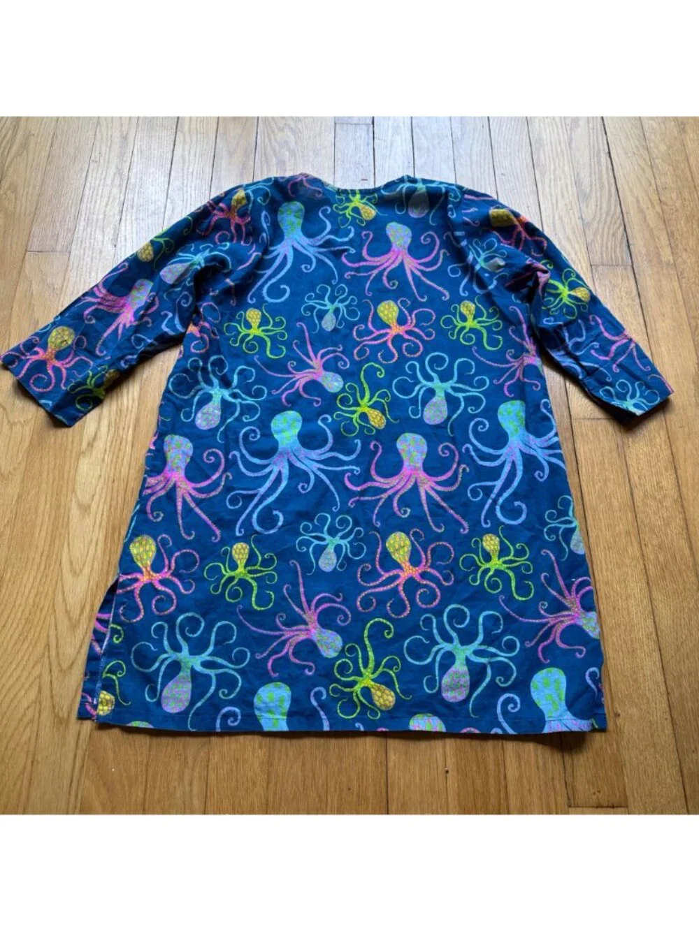 Gretchen Scott Girl Size 10/12 Blue Octopus Cotton Tunic Top Beach Coverup Dress